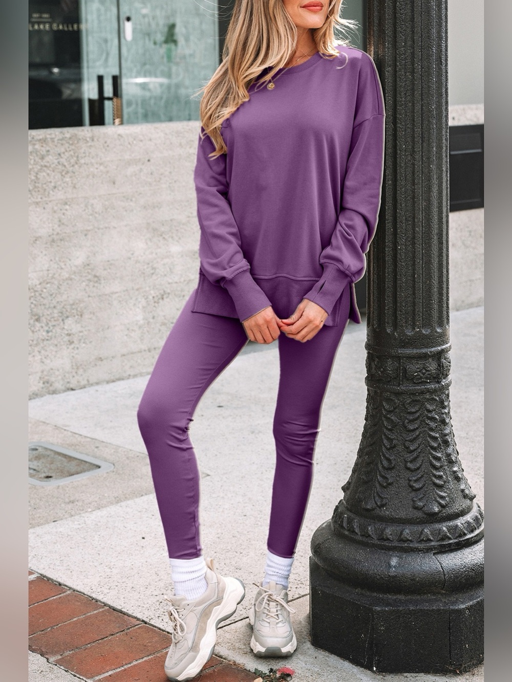 Side Slit Long Sleeve Sweatshirt and Pants Set